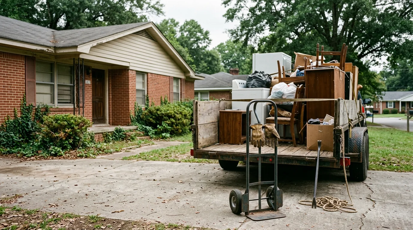 A cleared and emptied foreclosed home interior in Macon, Georgia after a full cleanout by TMC Solutions LLC. The rooms are free of furniture, appliances, and debris, ready for inspection or listing.