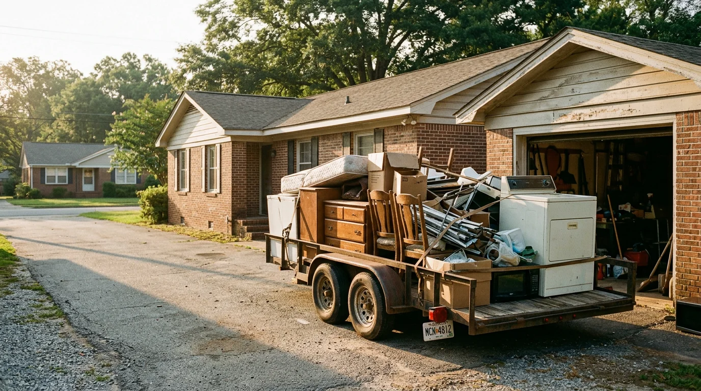 A cleared residential property interior in Macon, Georgia after a full property cleanout, with empty rooms and no remaining furniture or debris. TMC Solutions LLC hauls away all items from homes across Bibb County and Middle Georgia.
